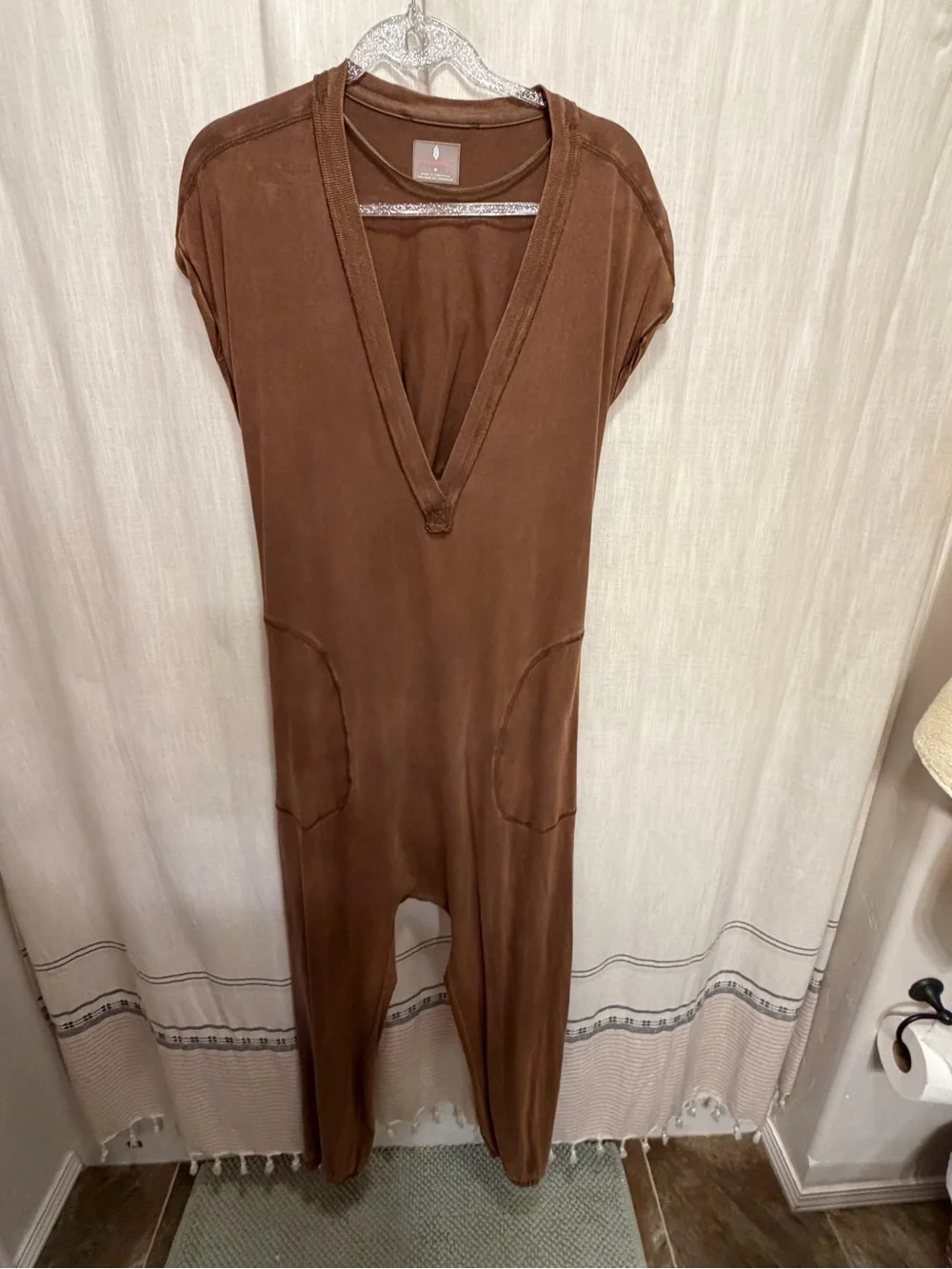 Free People Brown V-Neck Jumpsuit